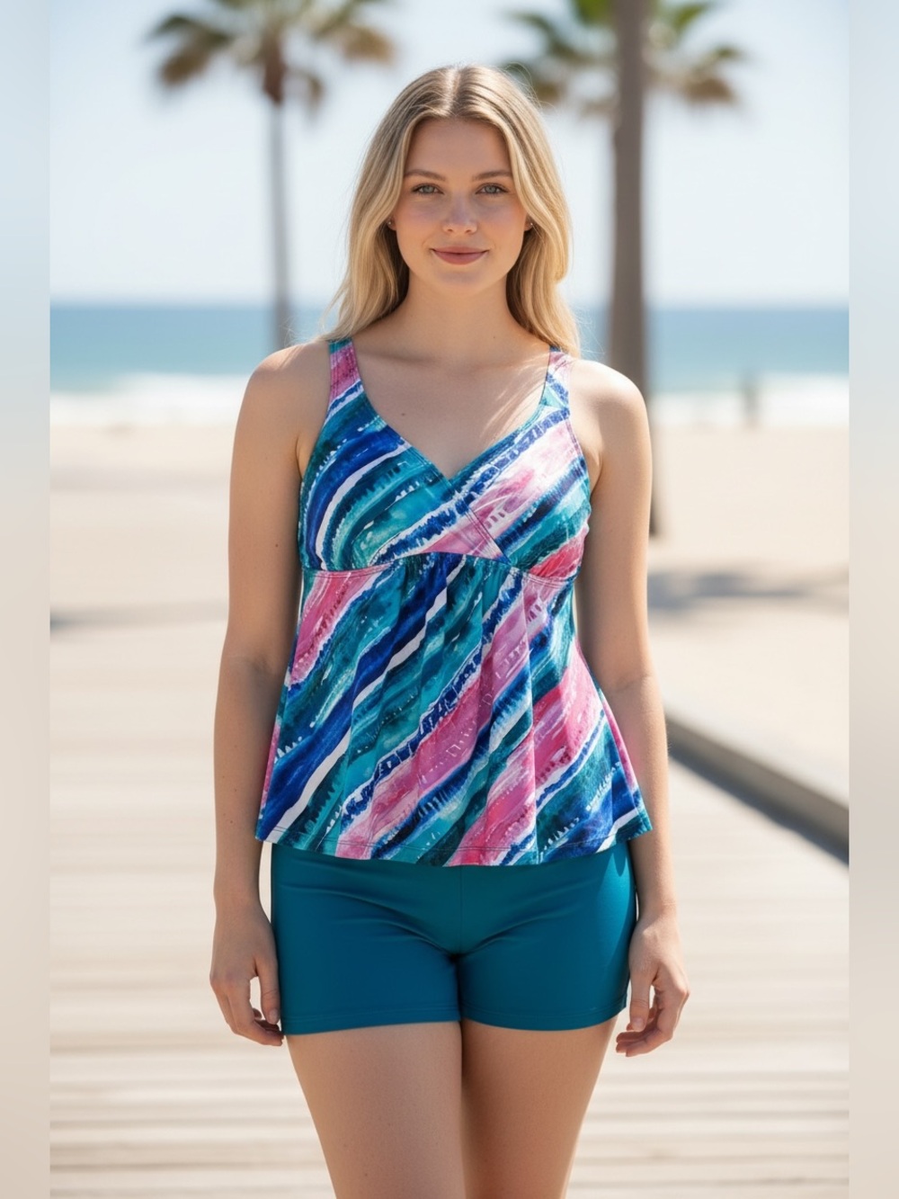 Kim Gravel for Swimsuits for All Rainbow Stripe 2 Piece Tankini Set